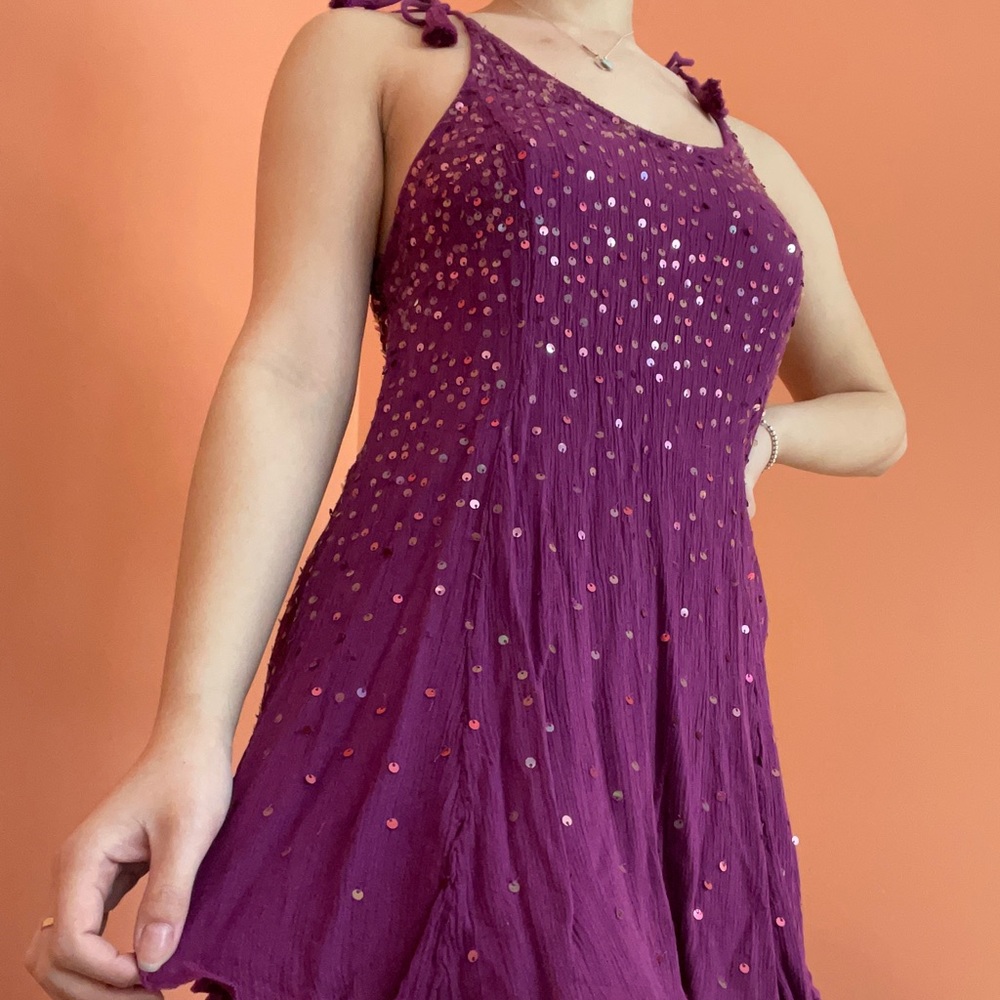 Free People Purple Sequin and Tassel Dress
